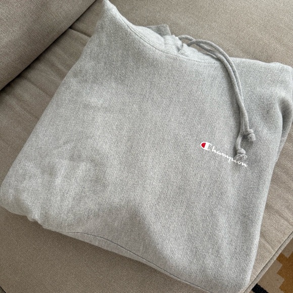 Vintage Champion Reverse Weave Hoodie Gray Heavyweight Pullover - Size L - Picture 8 of 8